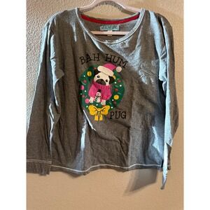 Anaxxe Christmas Pug Long Sleeve Top Holiday Graphic Tee Small‎